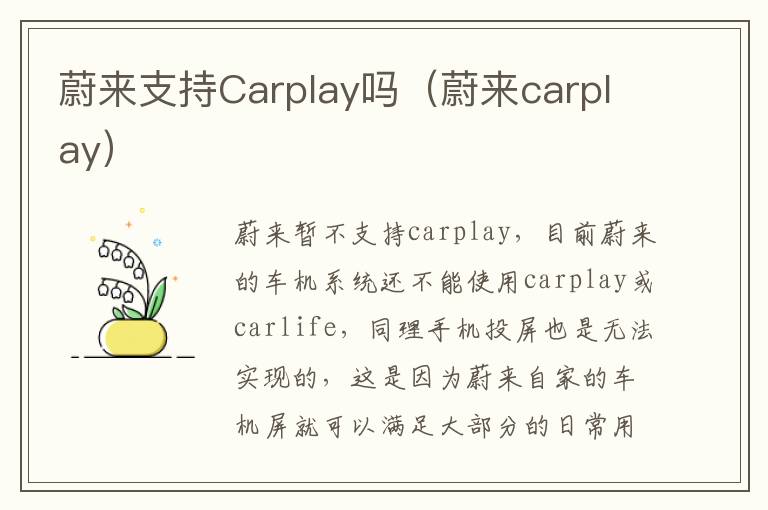 蔚来支持Carplay吗