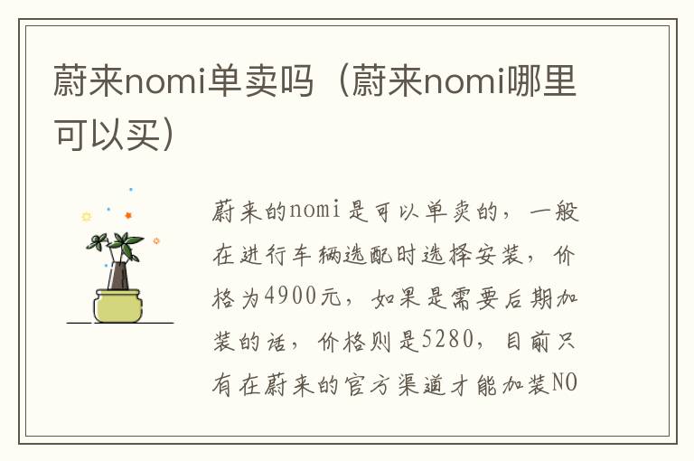 蔚来nomi单卖吗