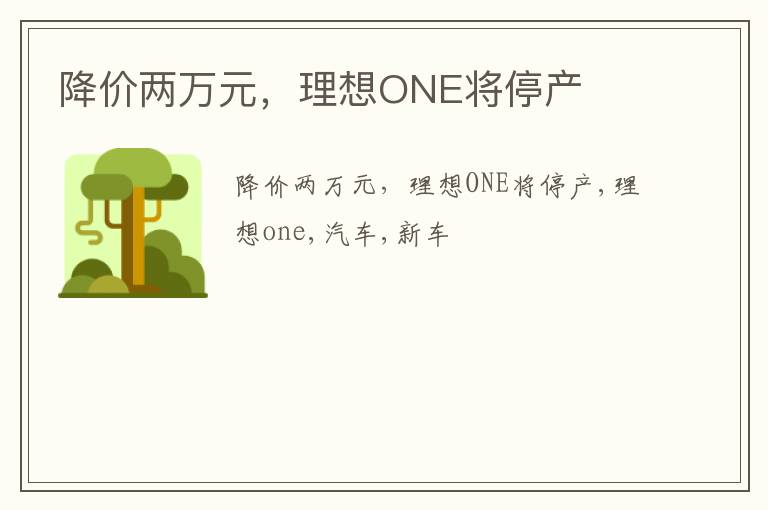 降价两万元，理想ONE将停产