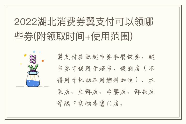 2022湖北消费券翼支付可以领哪些券(附领取时间+使用范围)