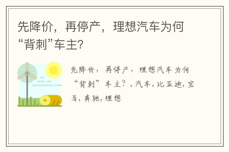 先降价，再停产，理想汽车为何“背刺”车主？
