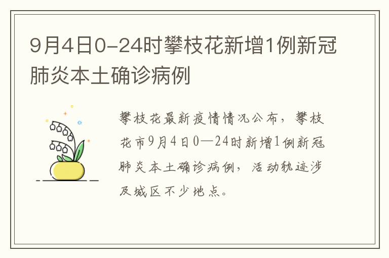 9月4日0-24时攀枝花新增1例新冠肺炎本土确诊病例