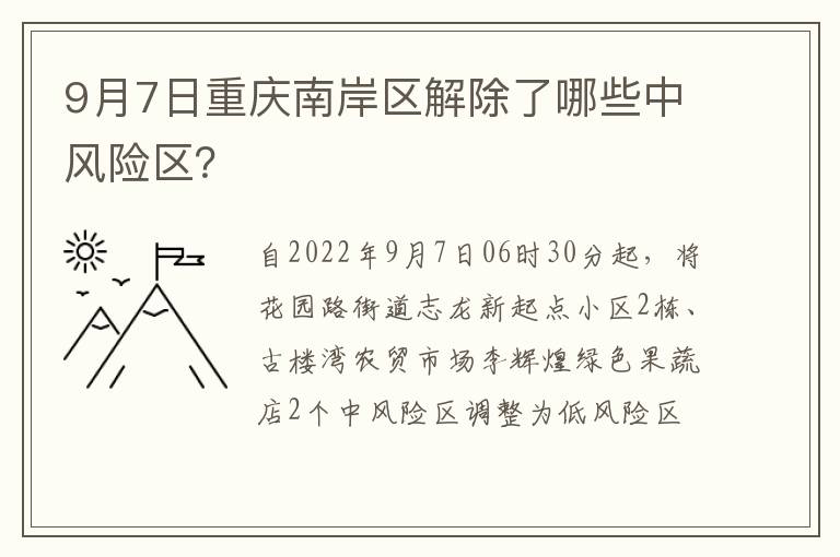 9月7日重庆南岸区解除了哪些中风险区？