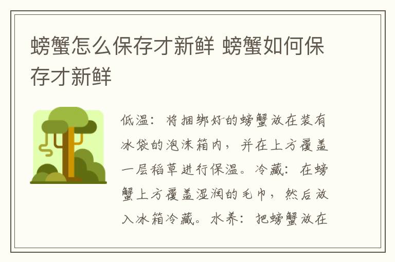 螃蟹怎么保存才新鲜 螃蟹如何保存才新鲜