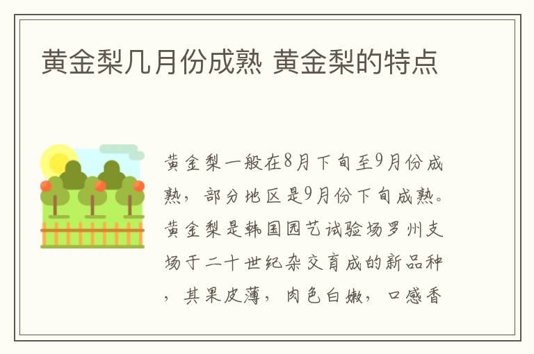 黄金梨几月份成熟 黄金梨什么时候成熟