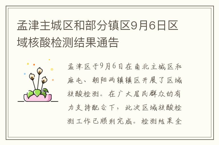 孟津主城区和部分镇区9月6日区域核酸检测结果通告