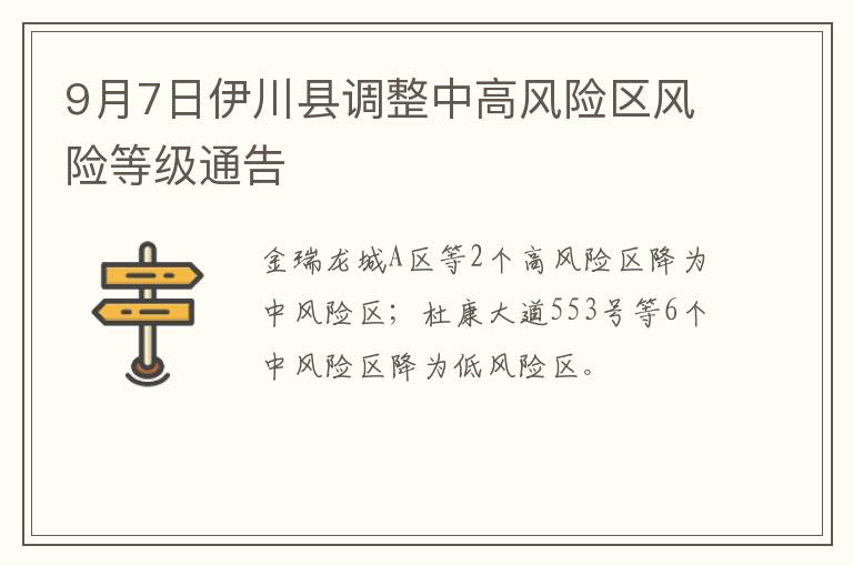 9月7日伊川县调整中高风险区风险等级通告