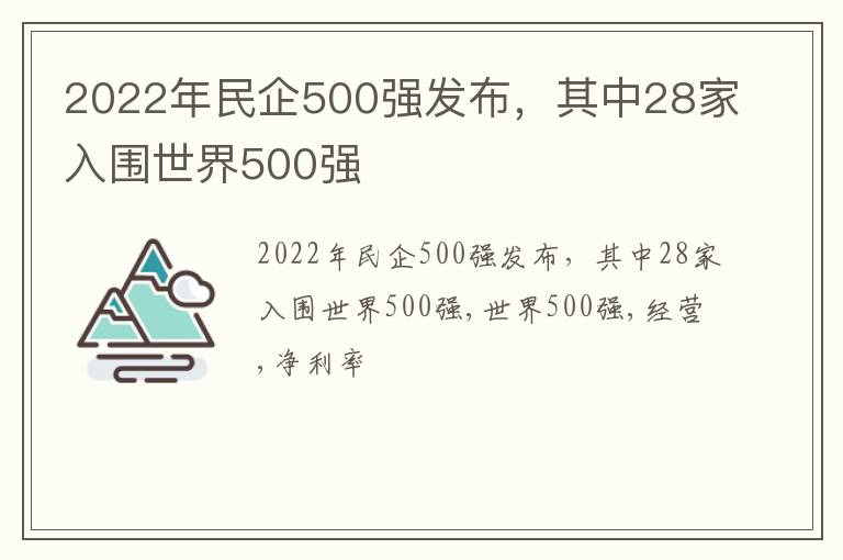 2022年民企500强发布，其中28家入围世界500强