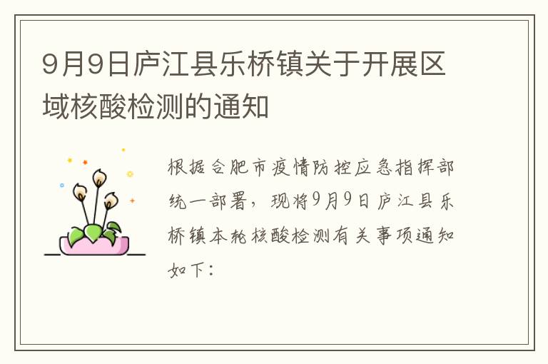 9月9日庐江县乐桥镇关于开展区域核酸检测的通知