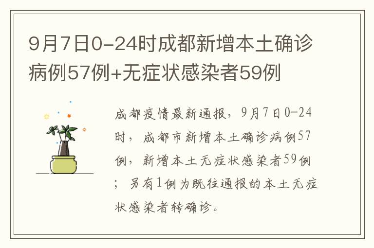 9月7日0-24时成都新增本土确诊病例57例+无症状感染者59例