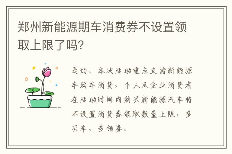 郑州新能源期车消费券不设置领取上限了吗？