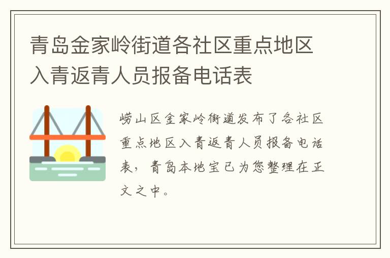 青岛金家岭街道各社区重点地区入青返青人员报备电话表