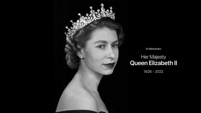苹果公司官网刊登巨幅图像纪念英国女王伊丽莎白二世