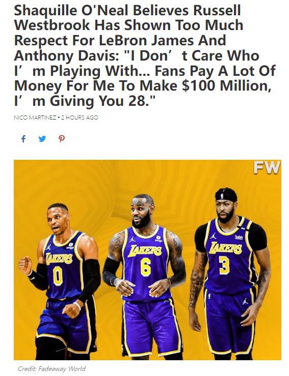 奥尼尔:威少上赛季失败是太尊重詹眉 不该迁就他们