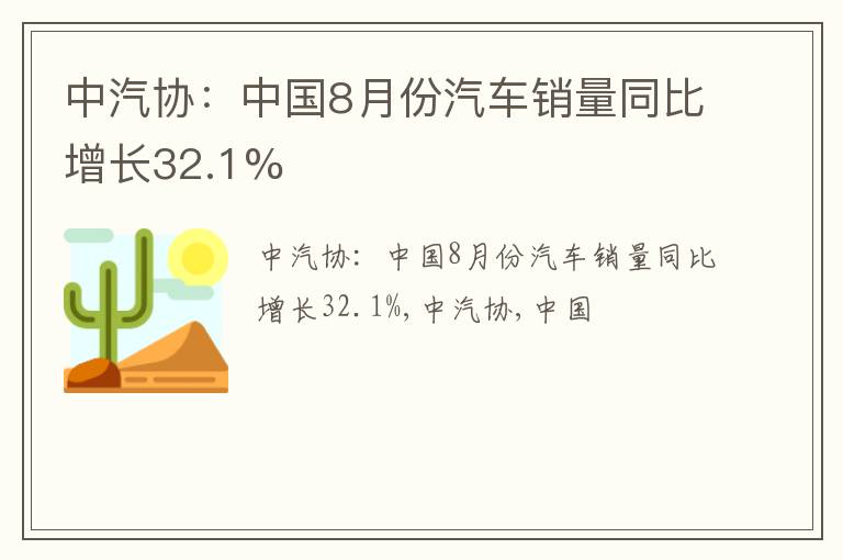 中汽协：中国8月份汽车销量同比增长32.1%