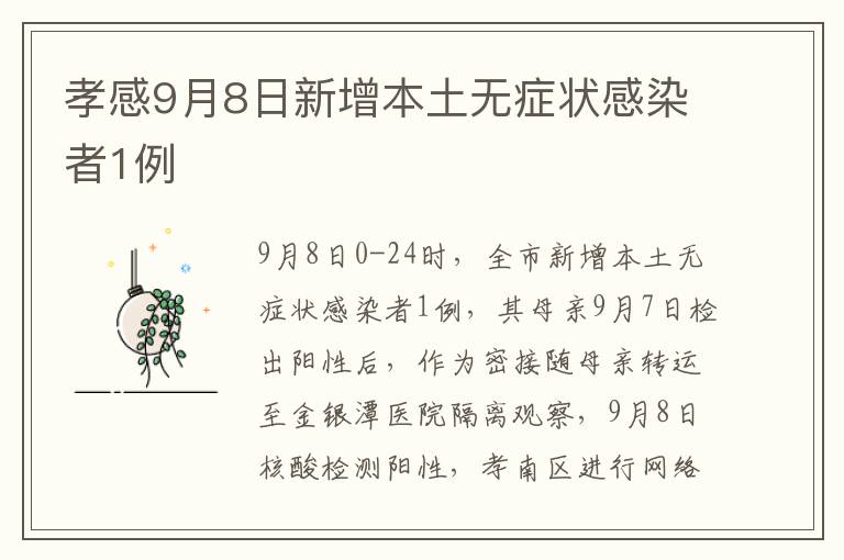 孝感9月8日新增本土无症状感染者1例