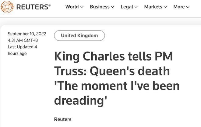英国新君主告诉新首相：母亲伊丽莎白二世去世是我一直惧怕的时刻