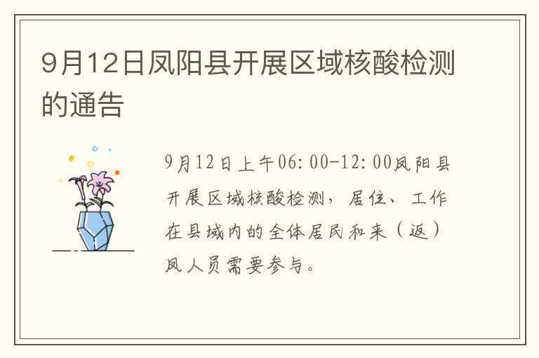 9月12日凤阳县开展区域核酸检测的通告