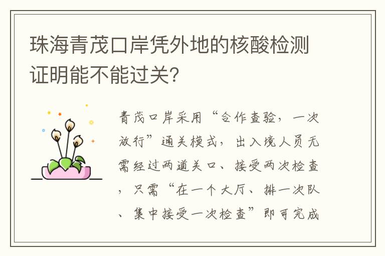 珠海青茂口岸凭外地的核酸检测证明能不能过关？