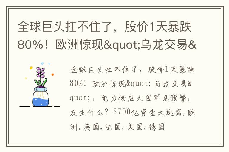 全球巨头扛不住了，股价1天暴跌80%！欧洲惊现"乌龙交易"，电力供应大国罕见预警，发生什么？5700亿资金大逃离