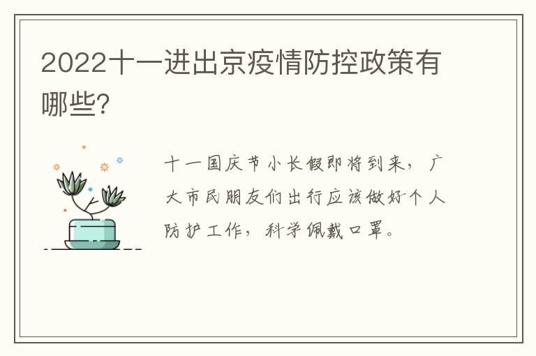 2022十一进出京疫情防控政策有哪些？