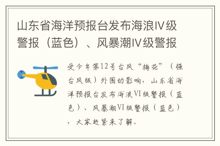 山东省海洋预报台发布海浪Ⅳ级警报（蓝色）、风暴潮Ⅳ级警报（蓝色）