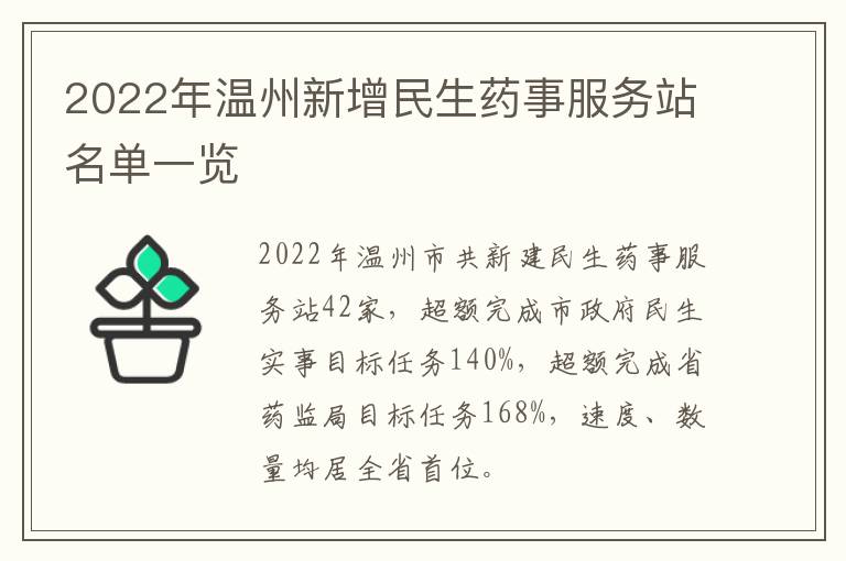 2022年温州新增民生药事服务站名单一览