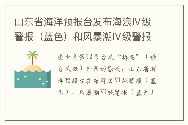 山东省海洋预报台发布海浪Ⅳ级警报（蓝色）和风暴潮Ⅳ级警报（蓝色）