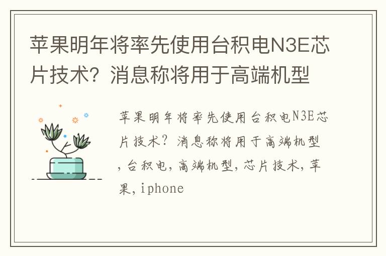 苹果明年将率先使用台积电N3E芯片技术？消息称将用于高端机型