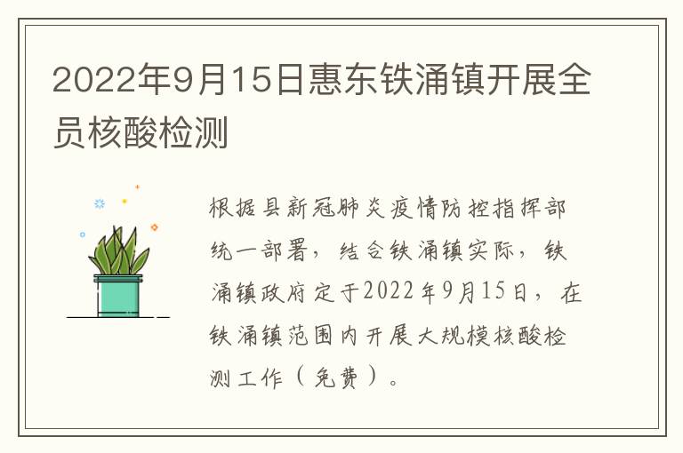 2022年9月15日惠东铁涌镇开展全员核酸检测