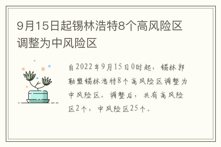 9月15日起锡林浩特8个高风险区调整为中风险区