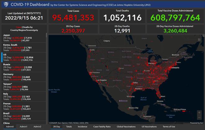 美国新增感染95852例、死亡855例