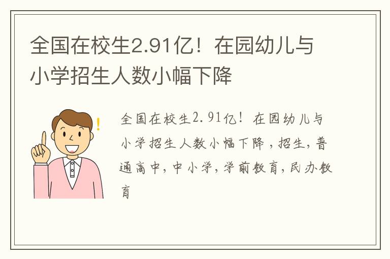 全国在校生2.91亿！在园幼儿与小学招生人数小幅下降