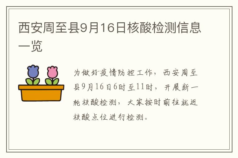 西安周至县9月16日核酸检测信息一览