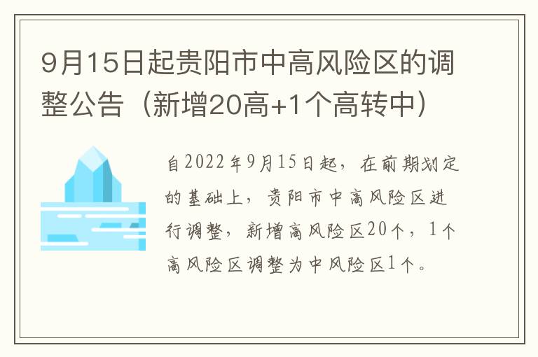 9月15日起贵阳市中高风险区的调整公告（新增20高+1个高转中）