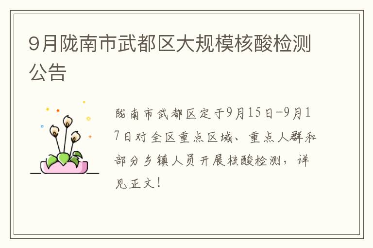 9月陇南市武都区大规模核酸检测公告
