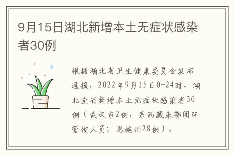 9月15日湖北新增本土无症状感染者30例