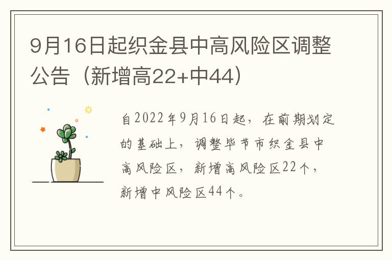 9月16日起织金县中高风险区调整公告（新增高22+中44）