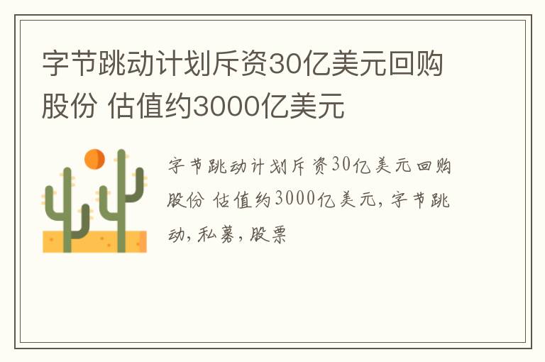 字节跳动计划斥资30亿美元回购股份 估值约3000亿美元