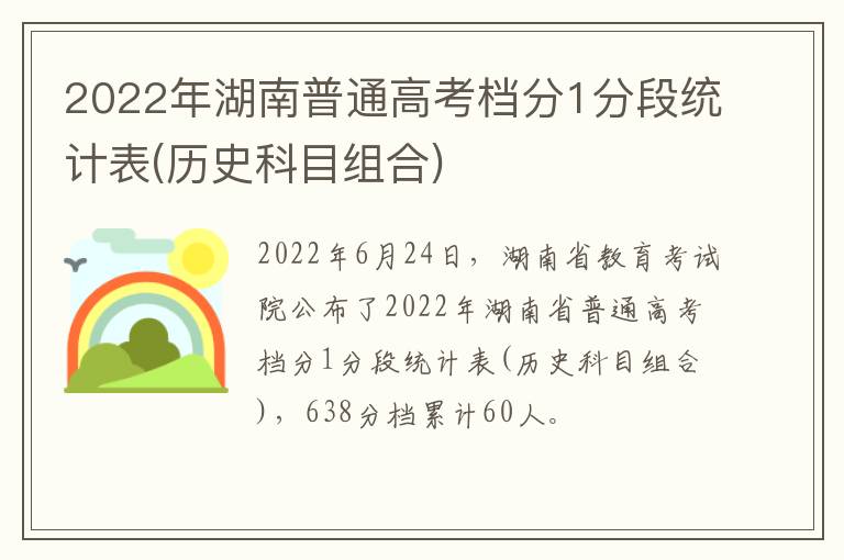 2022年湖南普通高考档分1分段统计表(历史科目组合)