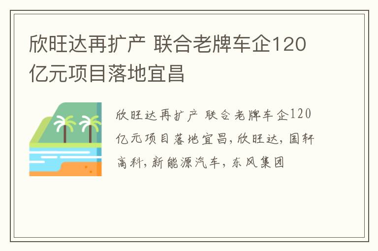 欣旺达再扩产 联合老牌车企120亿元项目落地宜昌