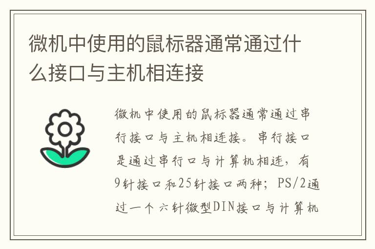 微机中使用的鼠标器通常通过什么接口与主机相连接