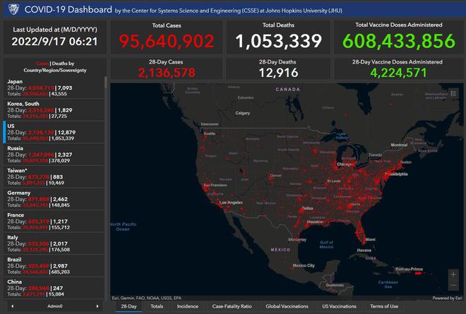 美国新增感染78332例、死亡536例