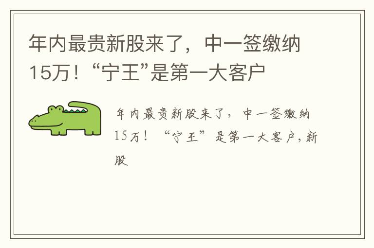 年内最贵新股来了，中一签缴纳15万！“宁王”是第一大客户