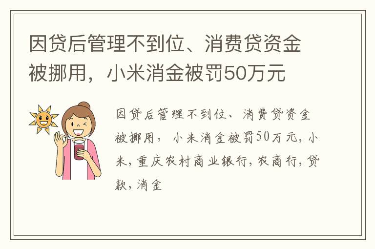 因贷后管理不到位、消费贷资金被挪用，小米消金被罚50万元