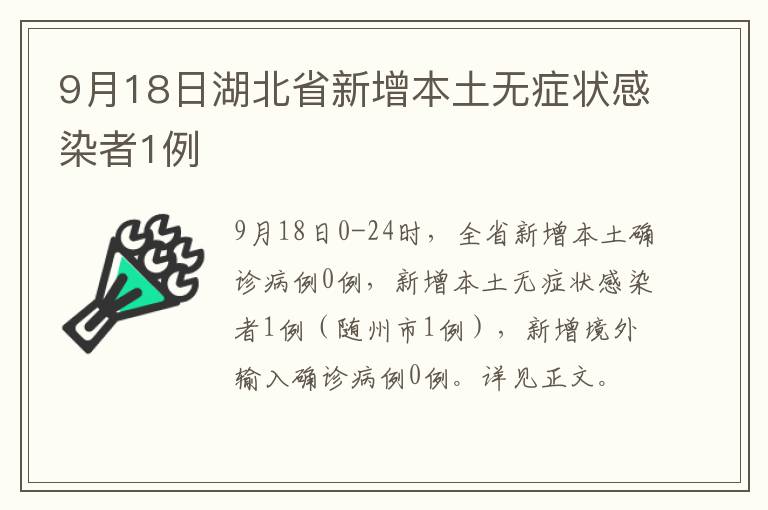 9月18日湖北省新增本土无症状感染者1例