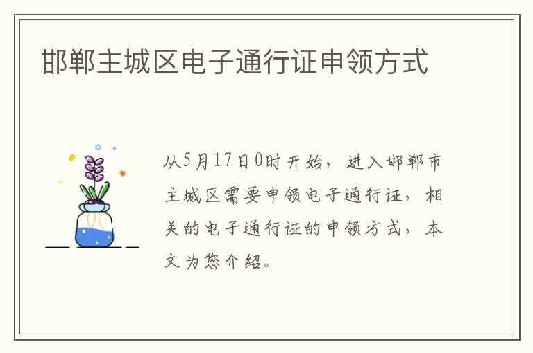 邯郸主城区电子通行证申领方式