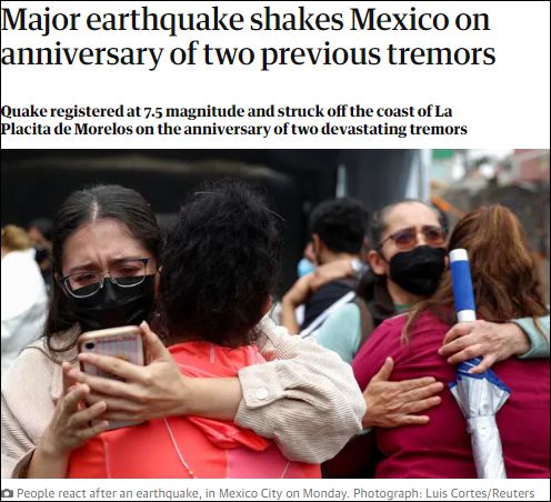 墨西哥这天历史上三次发生强震，概率为0.00075%