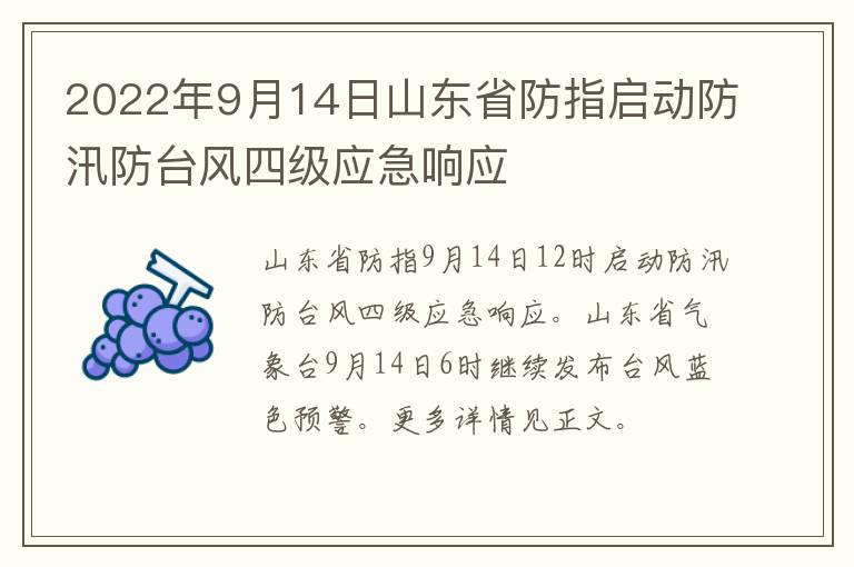 2022年9月14日山东省防指启动防汛防台风四级应急响应