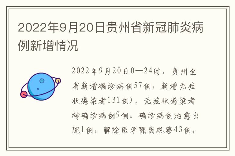 2022年9月20日贵州省新冠肺炎病例新增情况